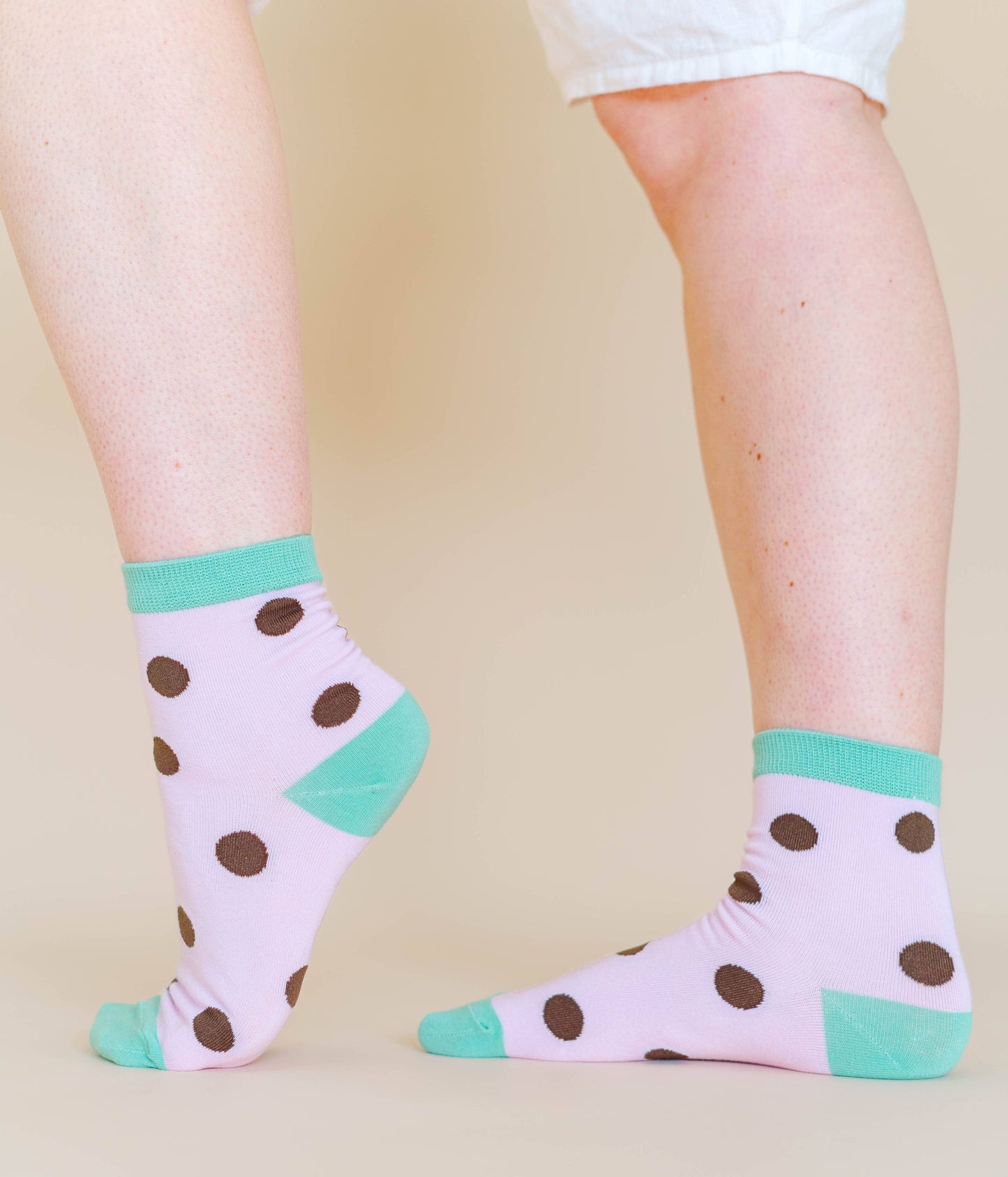 Nettle Studios - Women’s Cotton Ankle Socks - Purple Brown Polka Dot