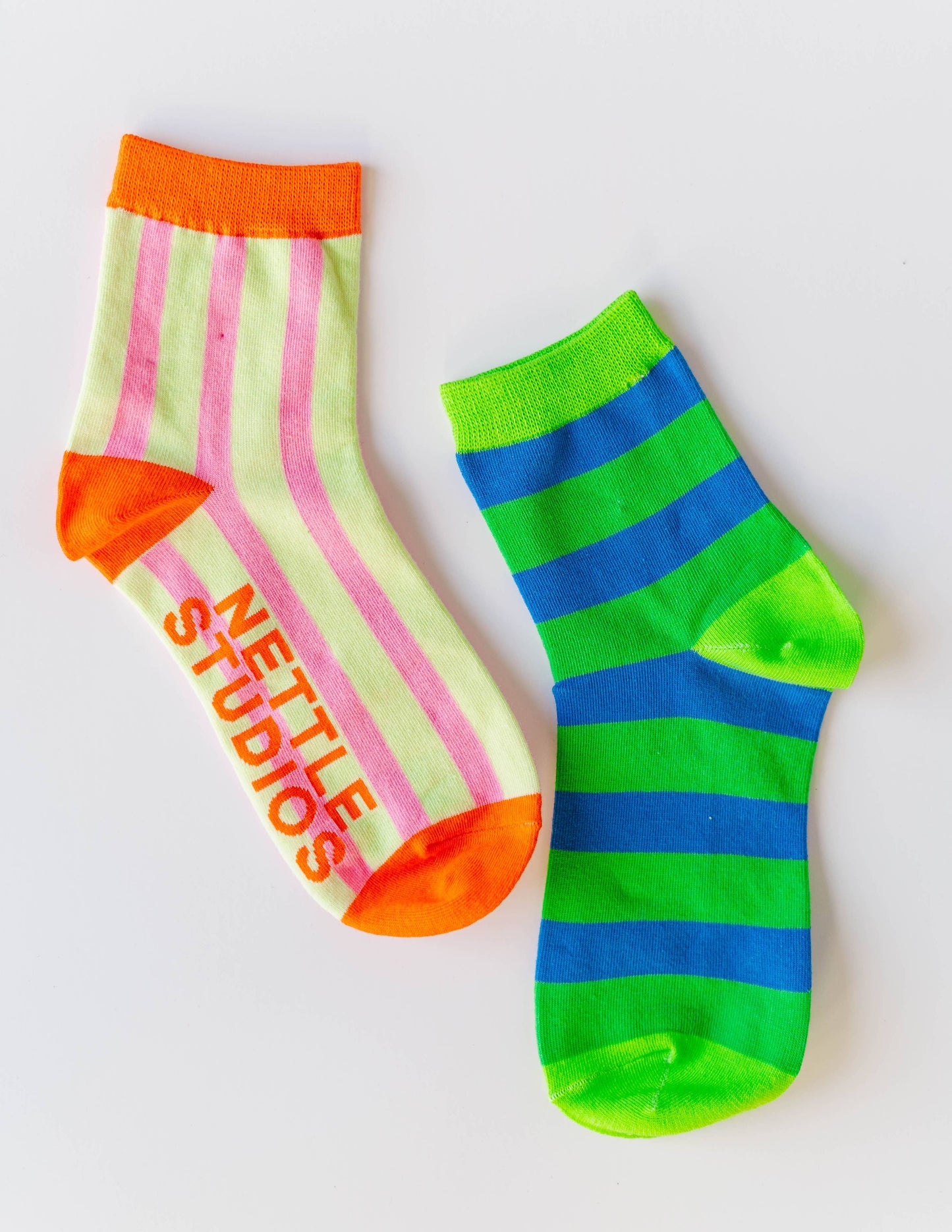 Nettle Studios - Women’s Cotton Ankle Socks - Green Blue Stripes