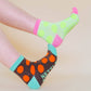 Nettle Studios - Women’s Cotton Ankle Socks - Neon Yellow Polka Dot