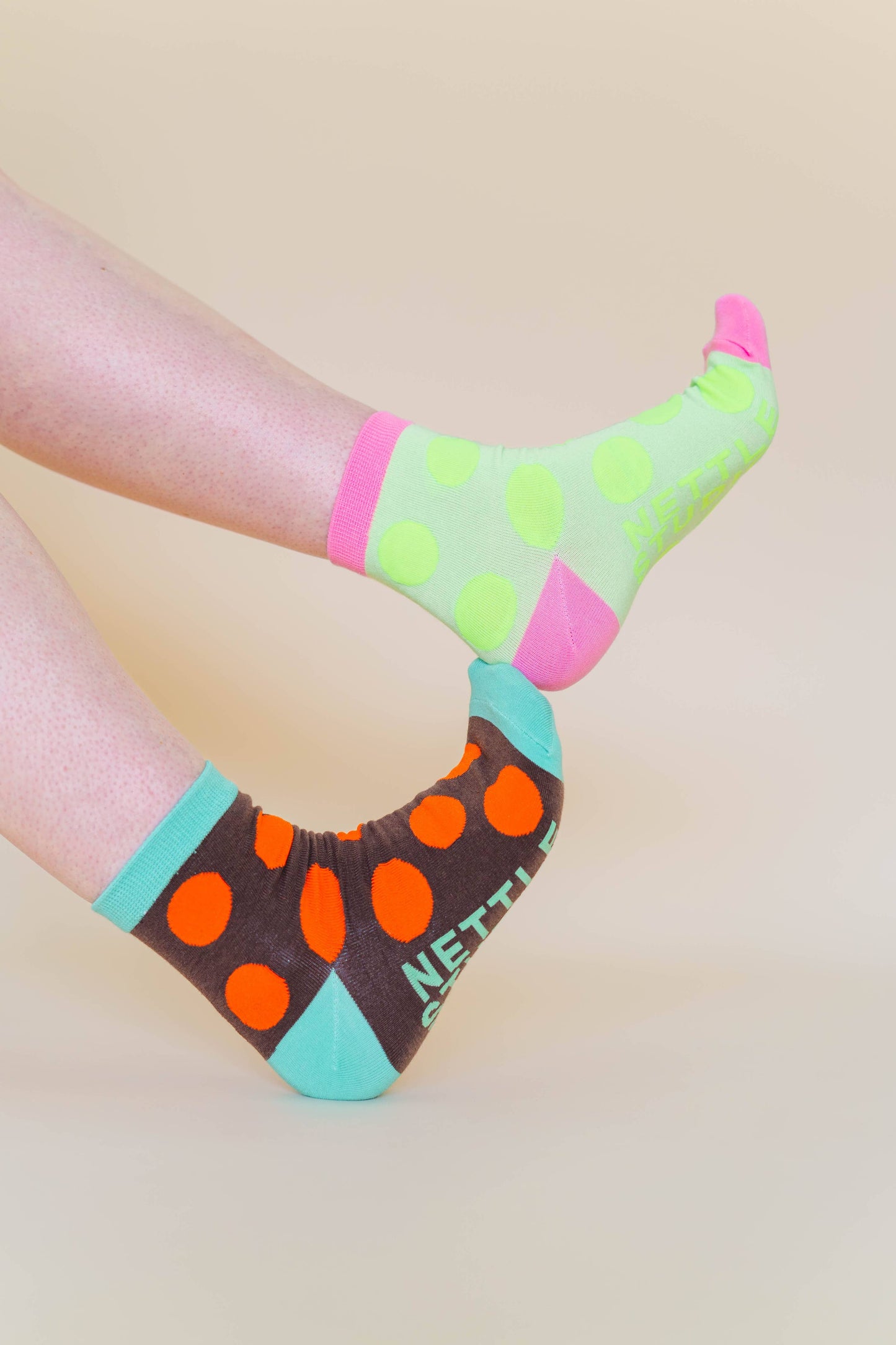 Nettle Studios - Women’s Cotton Ankle Socks - Neon Yellow Polka Dot