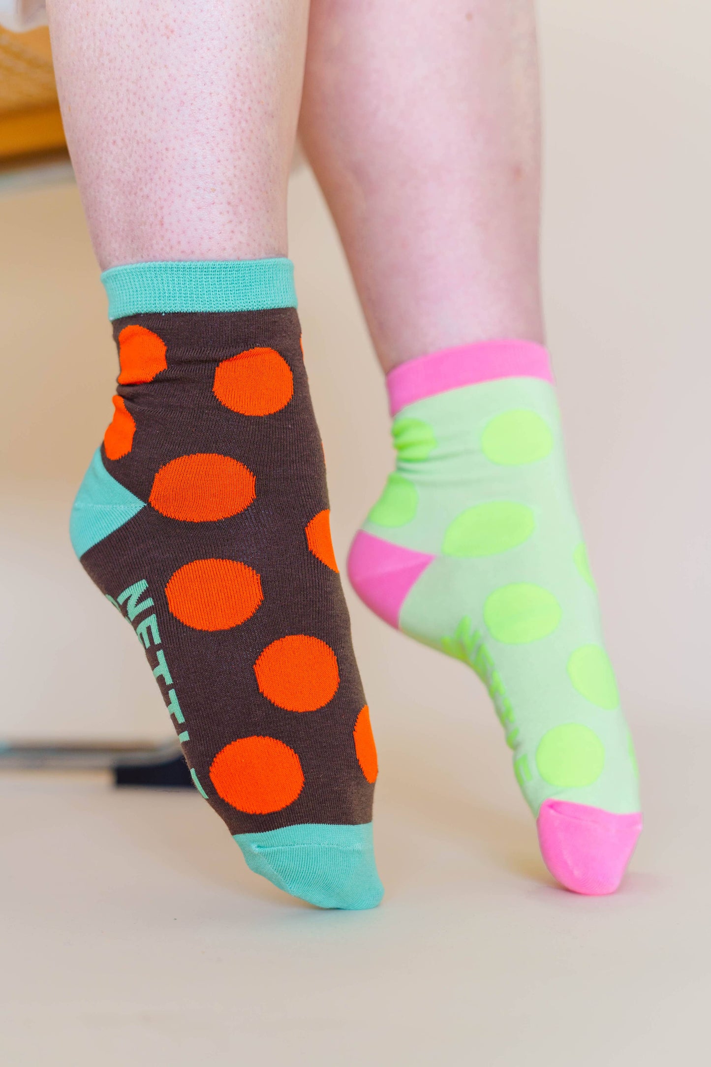 Nettle Studios - Women’s Cotton Ankle Socks - Neon Yellow Polka Dot