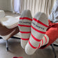 Le Bon Shoppe - Striped Boyfriend Socks: Pink White Stripe