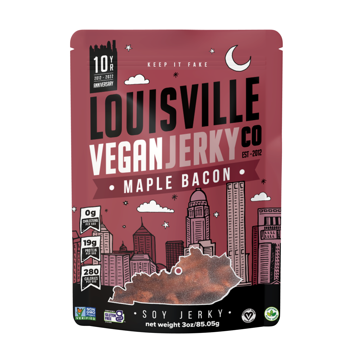 Louisville Vegan Jerky Co. - Vegan & Plant Based Maple Bacon Jerky 3 oz: Single Bag