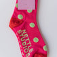 Nettle Studios - Women’s Cotton Ankle Socks - Hot Pink Red Polka Dot
