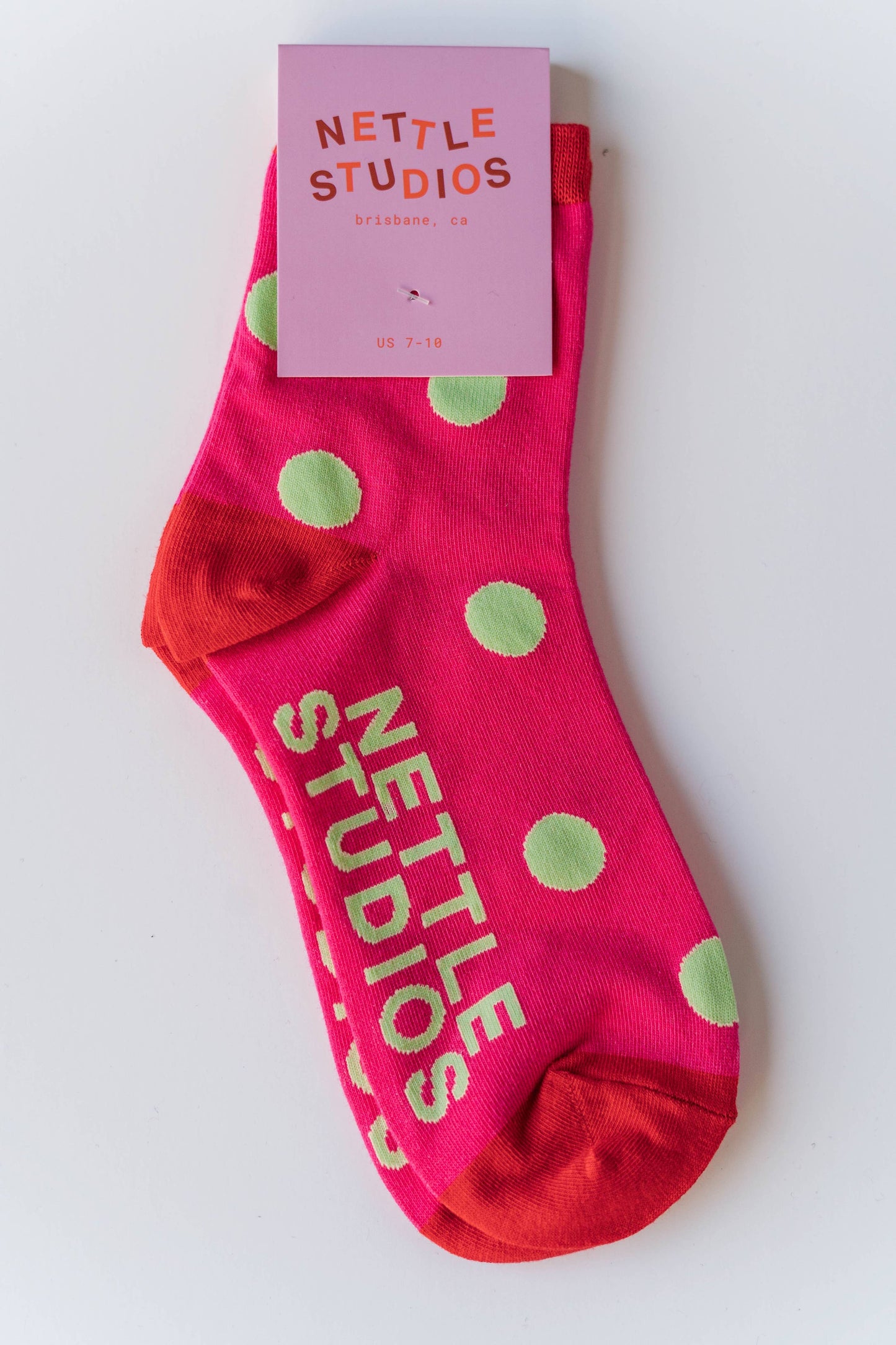 Nettle Studios - Women’s Cotton Ankle Socks - Hot Pink Red Polka Dot