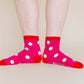 Nettle Studios - Women’s Cotton Ankle Socks - Hot Pink Red Polka Dot