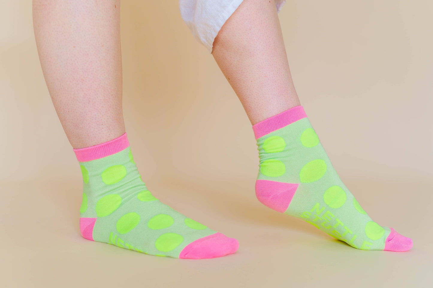 Nettle Studios - Women’s Cotton Ankle Socks - Neon Yellow Polka Dot