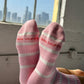 Le Bon Shoppe - Striped Boyfriend Socks: Pink White Stripe