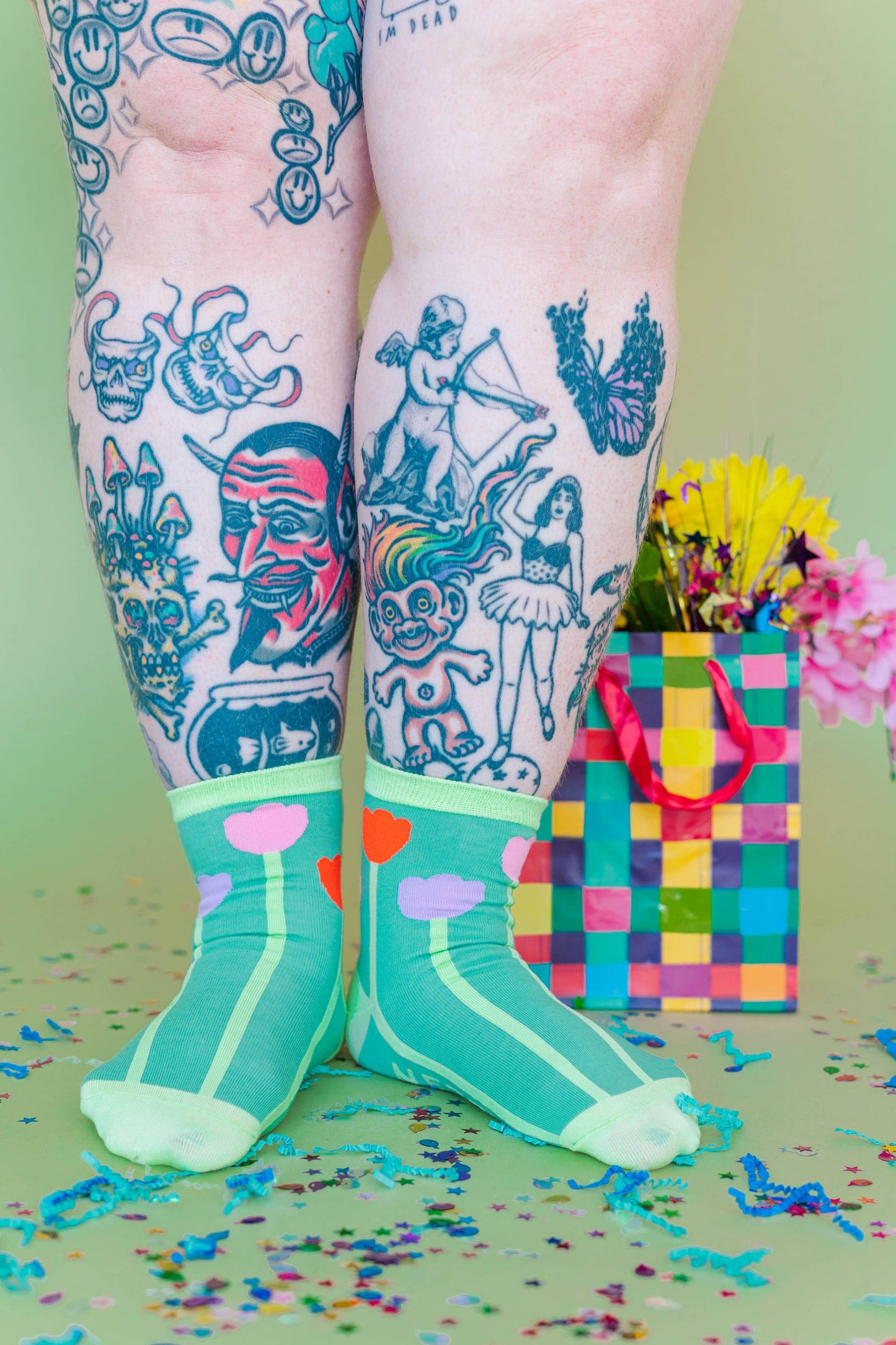 Nettle Studios - Women’s Cotton Ankle Socks - Pink Tulips