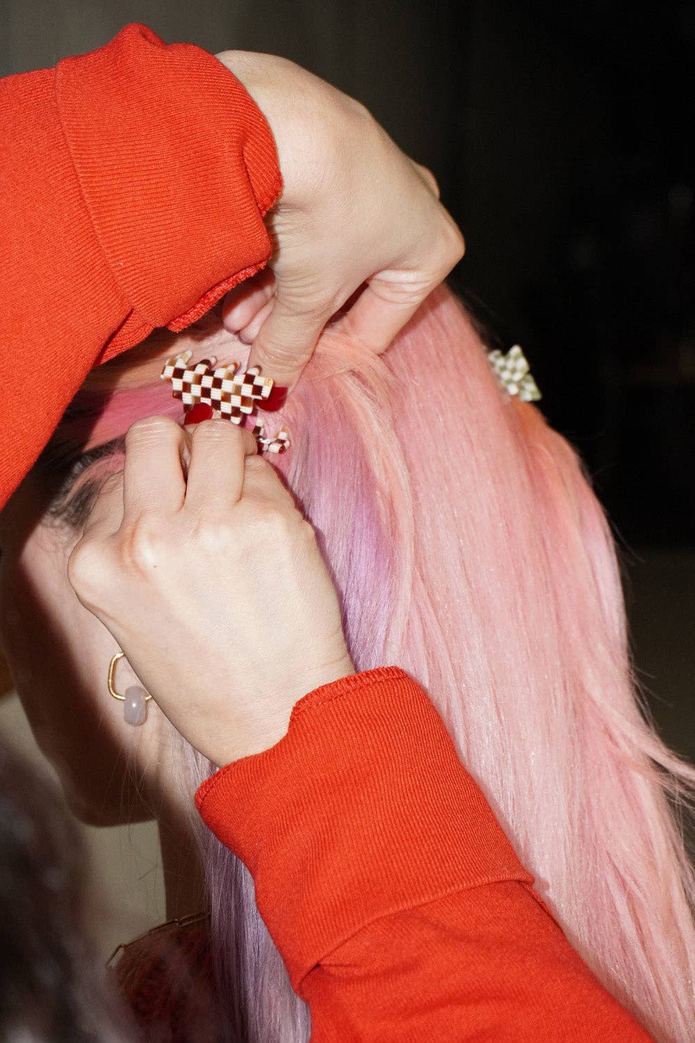 Paulina Otero - Small Pyramid Hair-Claw in Green Checkerboard