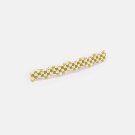 CHUNKS - Skinny Wave Barrette in Olive Check