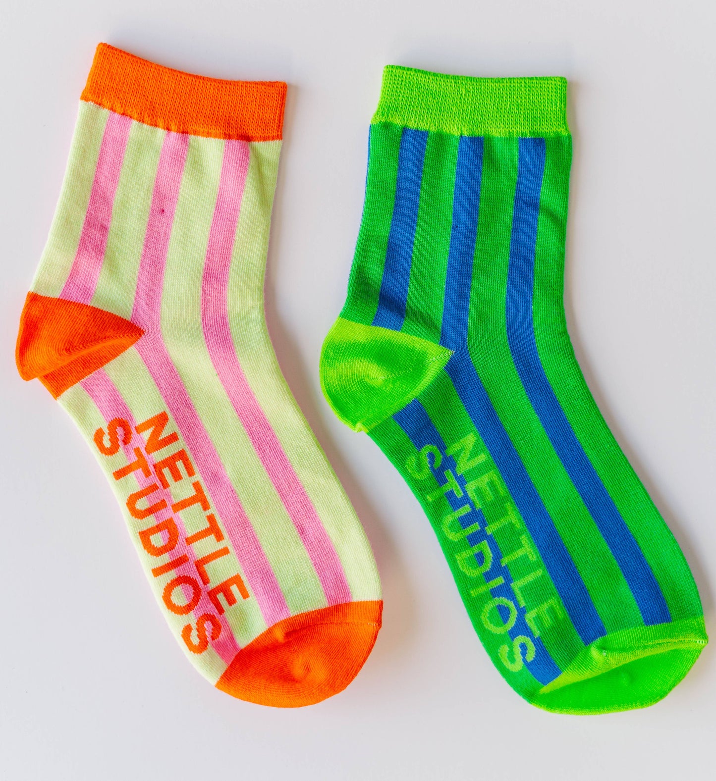 Nettle Studios - Women’s Cotton Ankle Socks - Green Blue Stripes