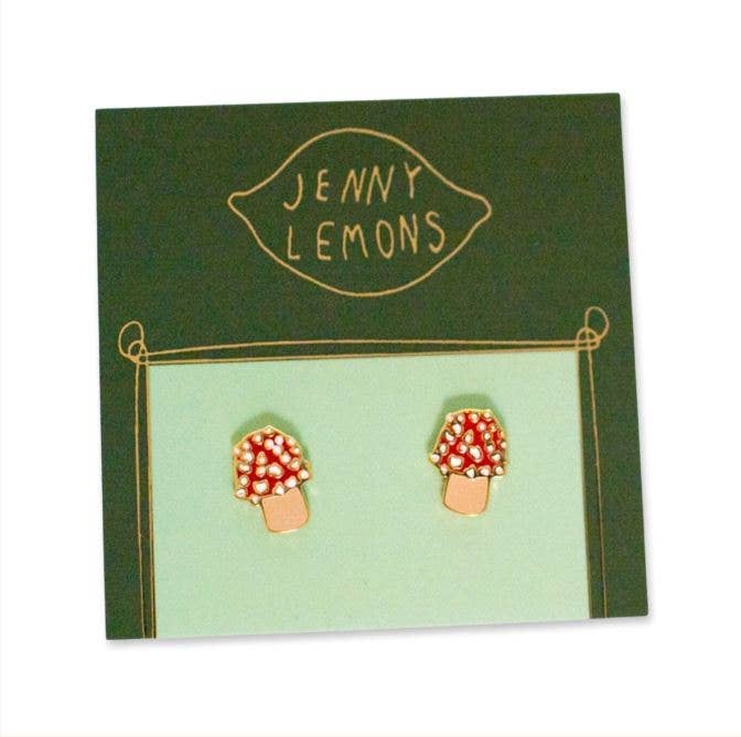 Jenny Lemons - 22k Gold Mushroom Enamel Earrings