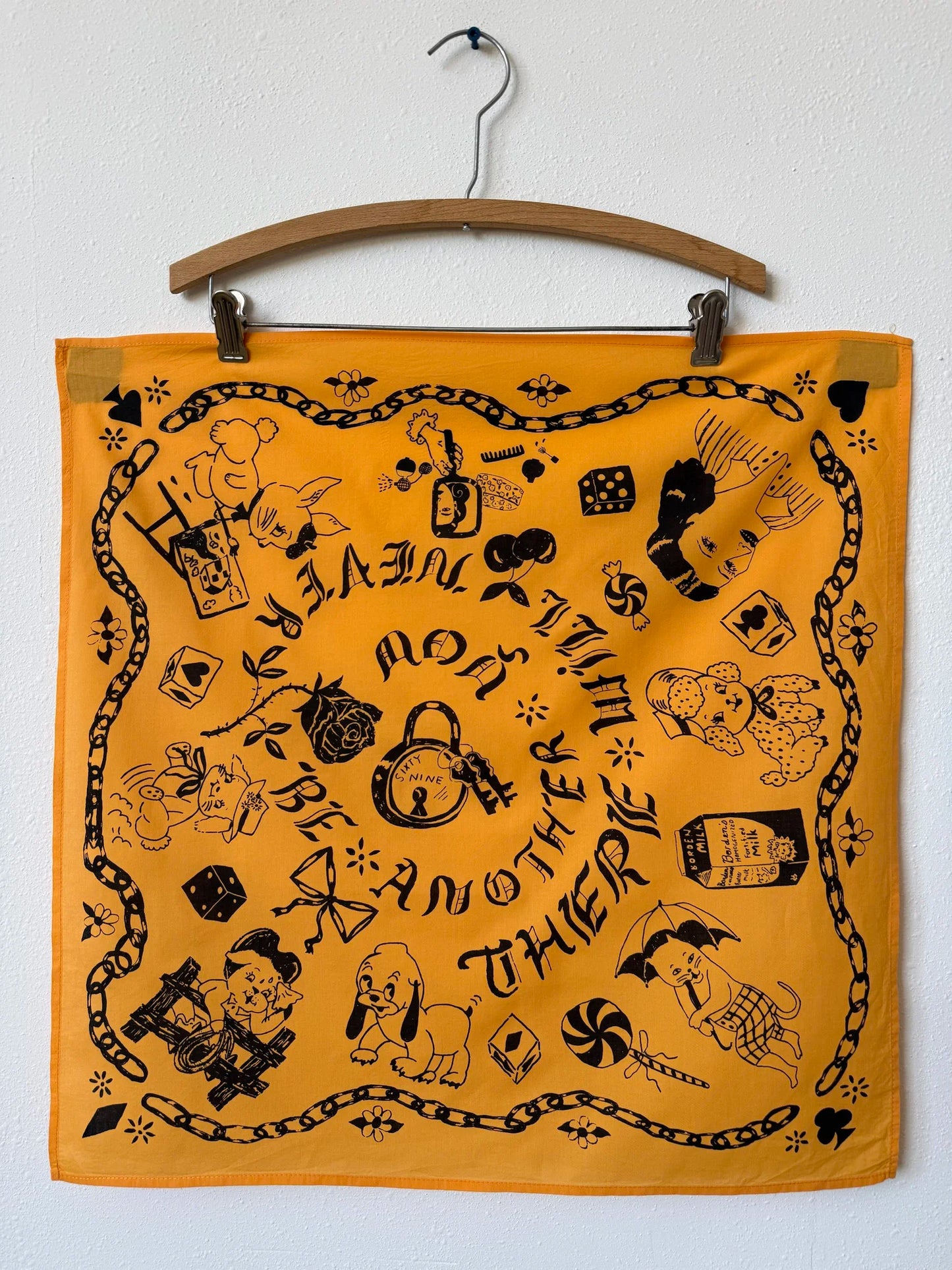 Hand Printed 69 tearz X Le Puzz Gold Bandana