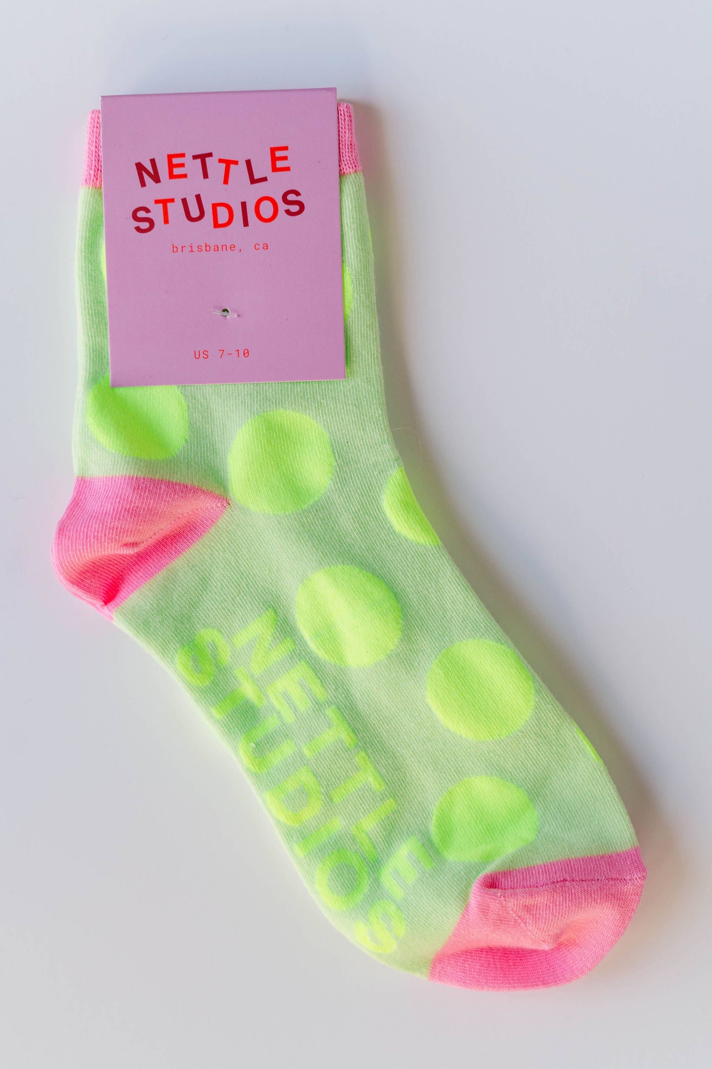 Nettle Studios - Women’s Cotton Ankle Socks - Neon Yellow Polka Dot