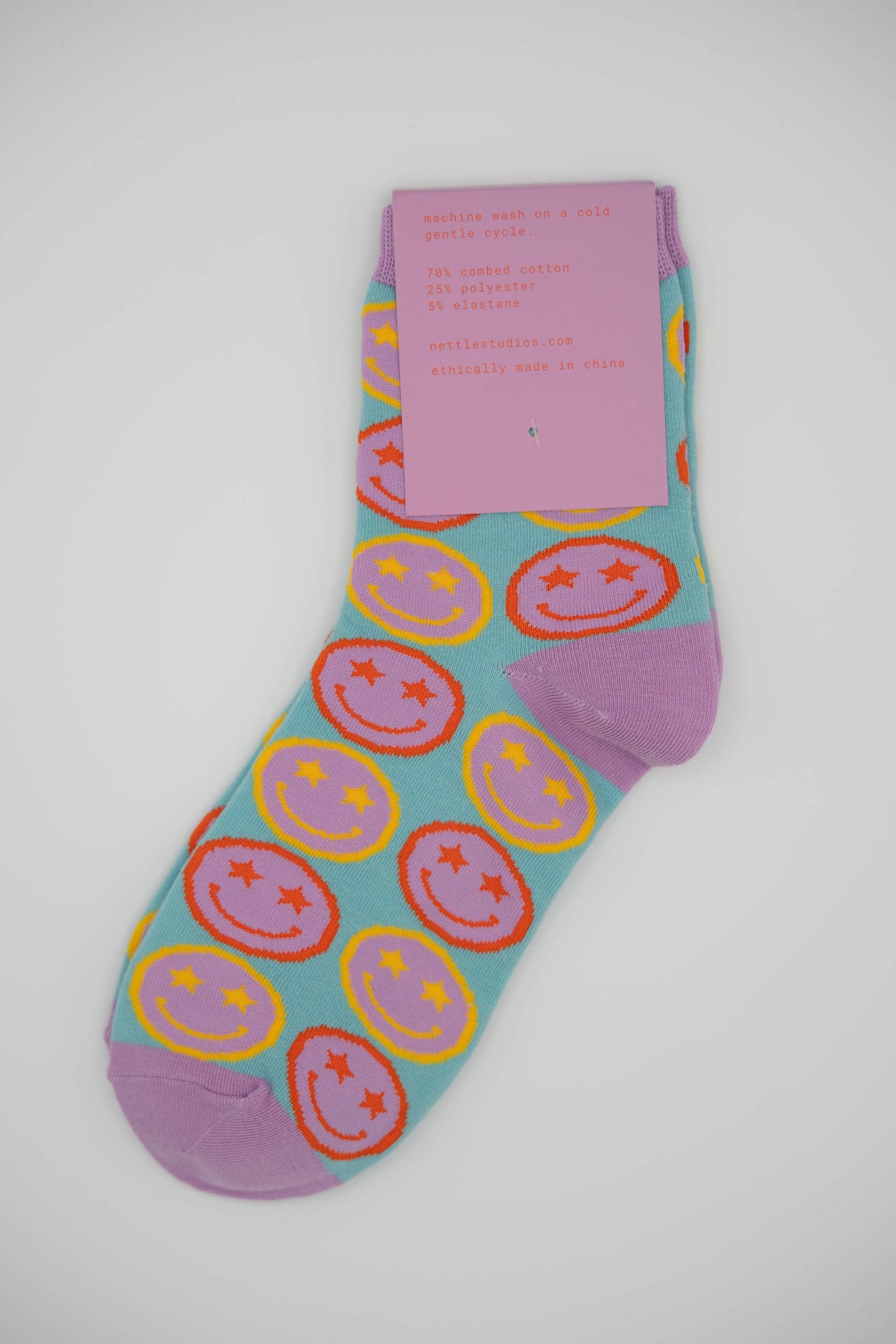Nettle Studios - Women’s Cotton Ankle Socks - Star Eyed Smiley Face