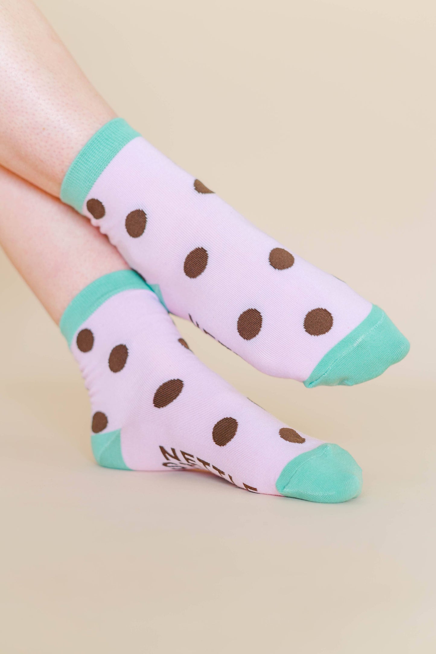 Nettle Studios - Women’s Cotton Ankle Socks - Purple Brown Polka Dot