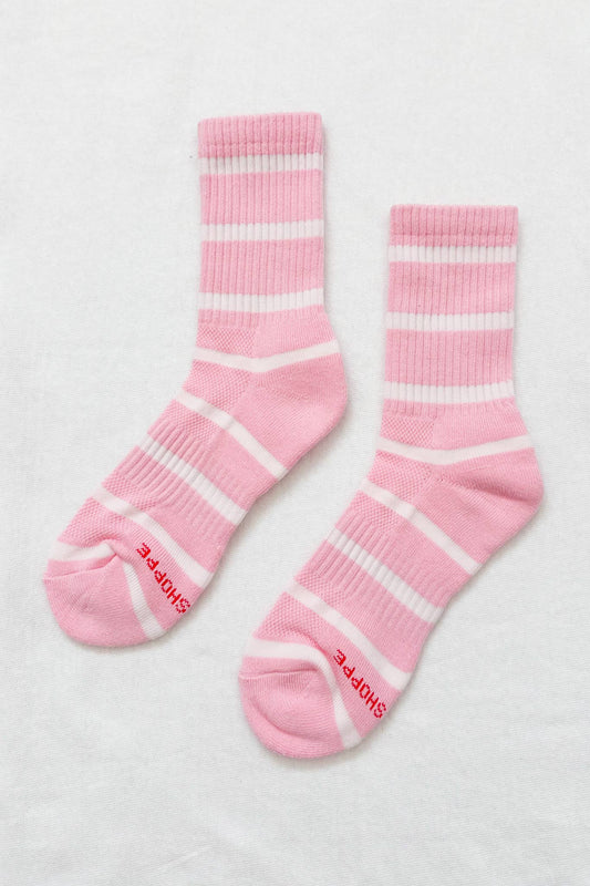 Le Bon Shoppe - Striped Boyfriend Socks: Pink White Stripe