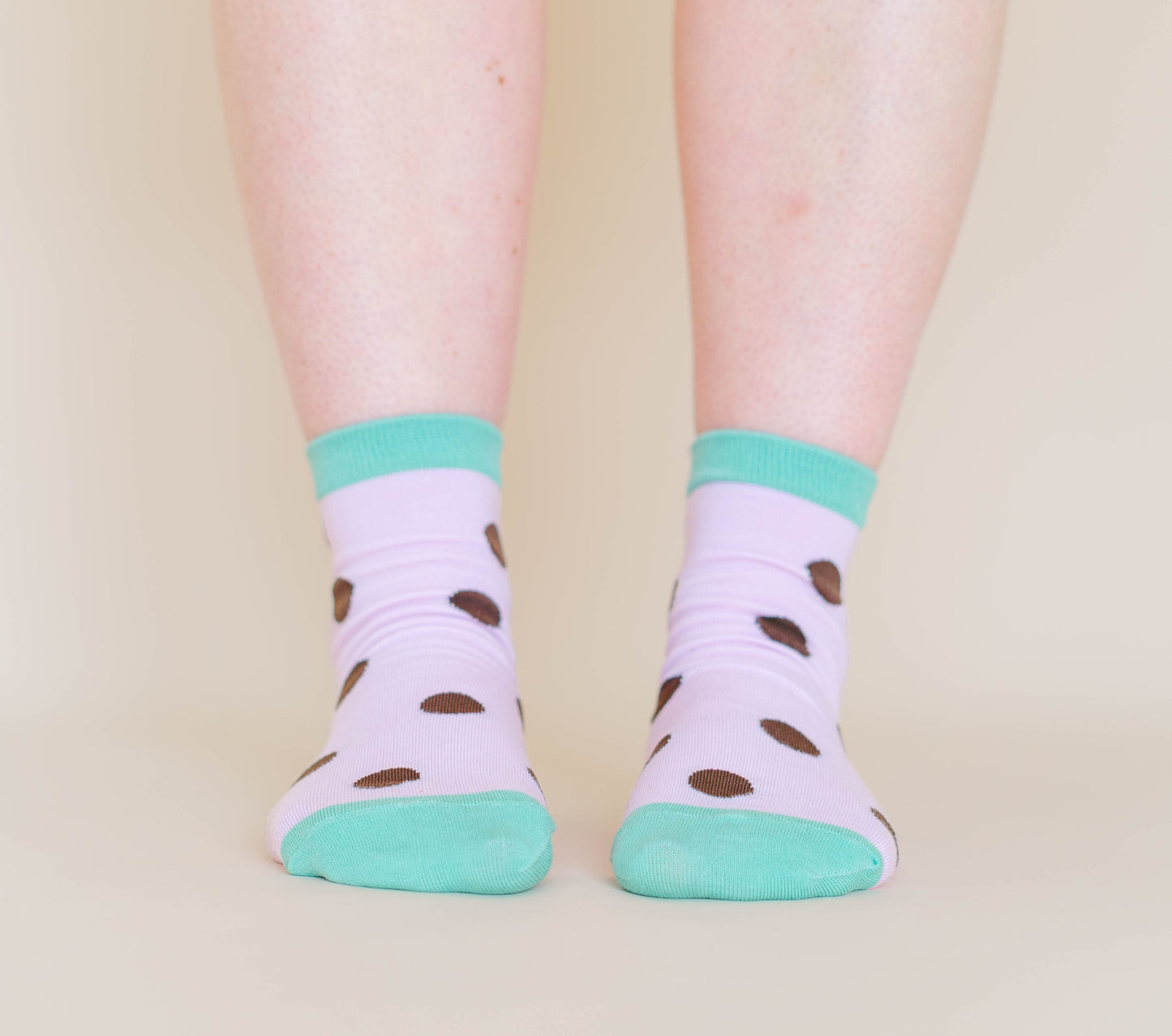 Nettle Studios - Women’s Cotton Ankle Socks - Purple Brown Polka Dot