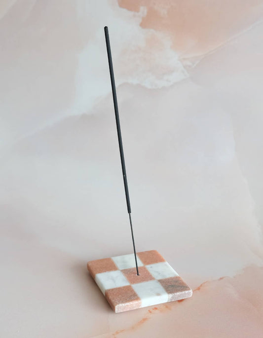 BOTANICA - Marble Checks Incense Holder: Pink + White Marble Check