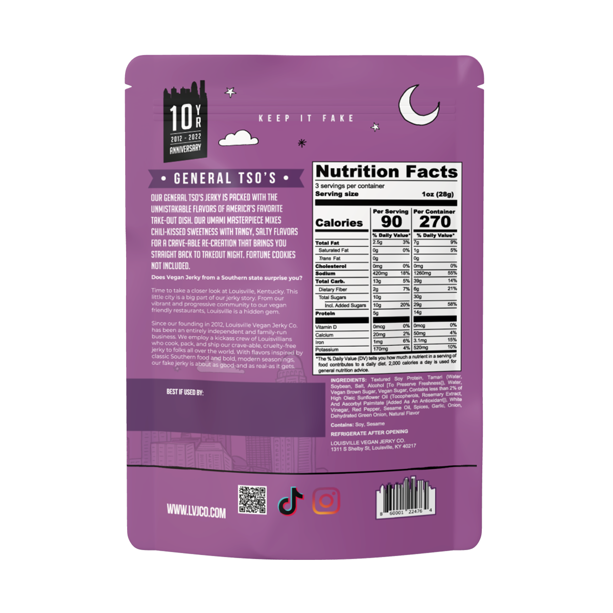 Louisville Vegan Jerky Co. - Vegan & Plant Based General Tso's Jerky 3 oz