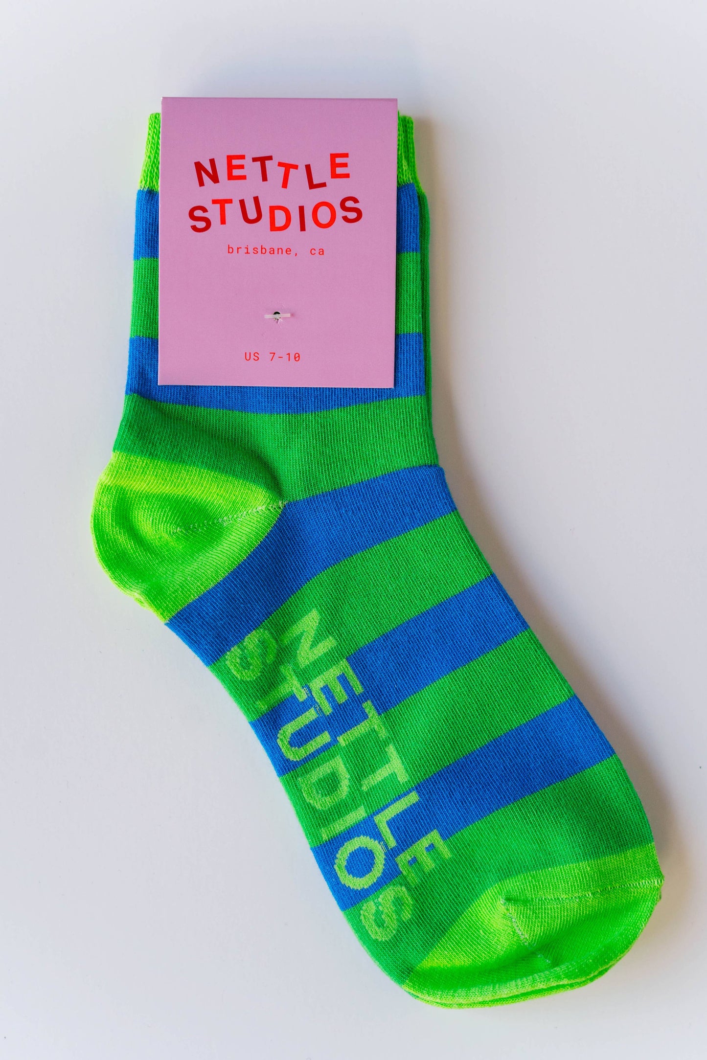 Nettle Studios - Women’s Cotton Ankle Socks - Green Blue Stripes