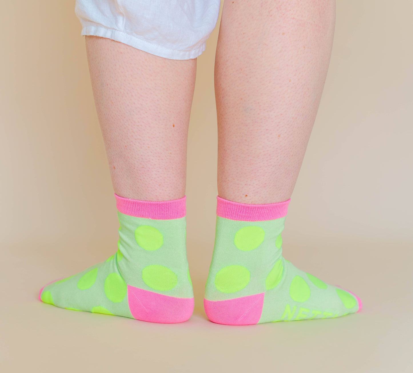 Nettle Studios - Women’s Cotton Ankle Socks - Neon Yellow Polka Dot