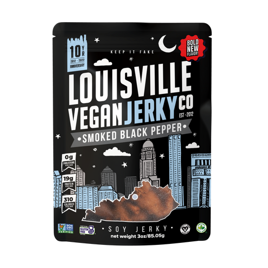 Louisville Vegan Jerky Co. - Vegan & Plant Based Smoked Black Pepper Jerky 3 oz: Single bag