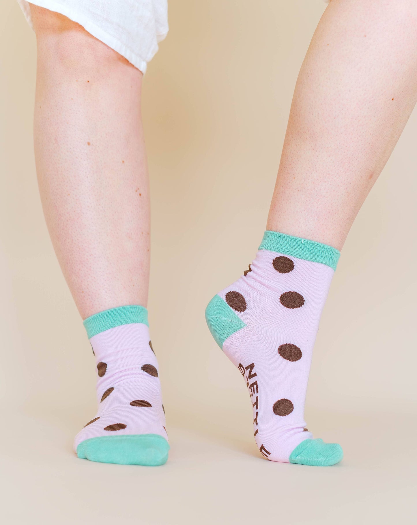 Nettle Studios - Women’s Cotton Ankle Socks - Purple Brown Polka Dot