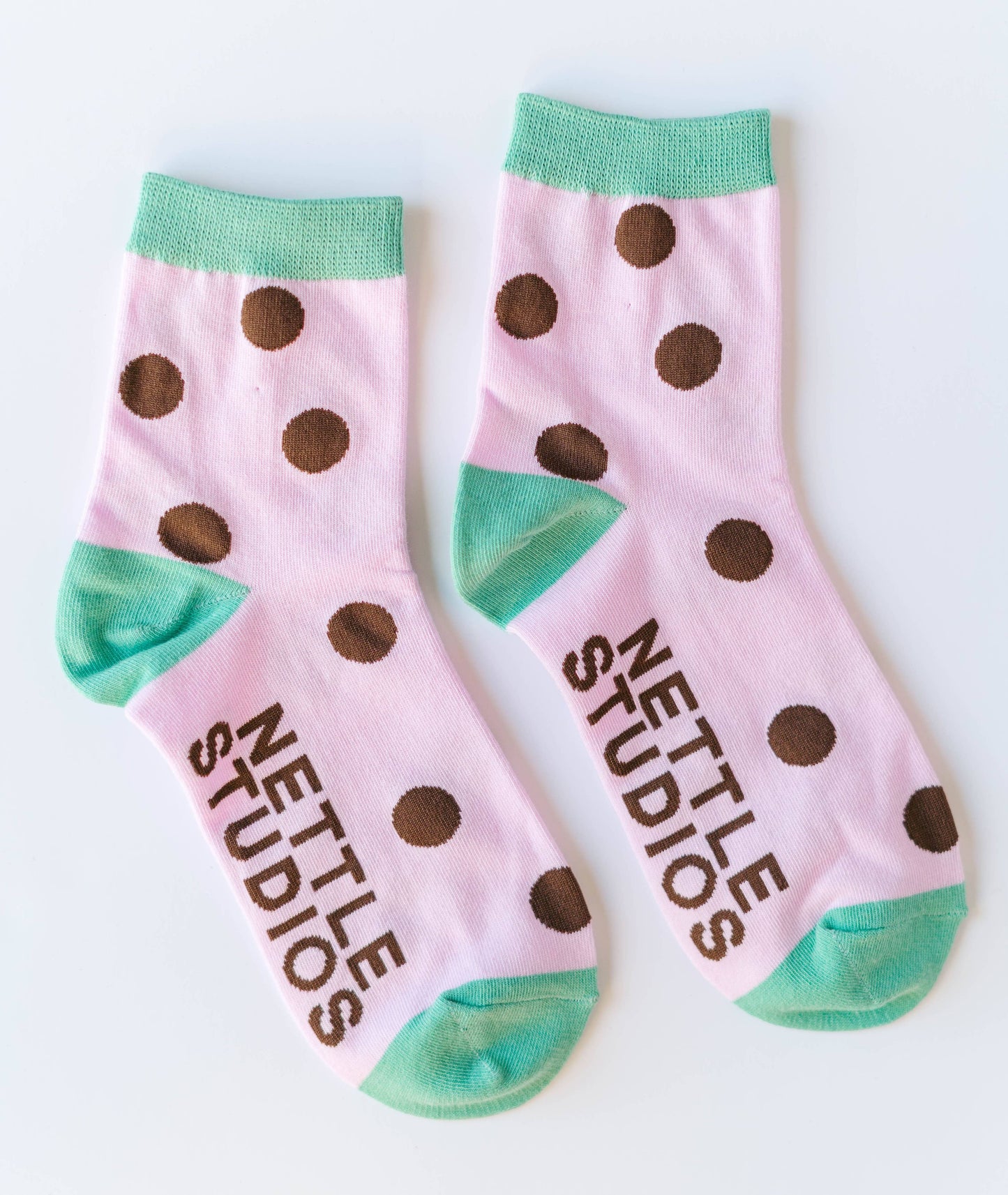 Nettle Studios - Women’s Cotton Ankle Socks - Purple Brown Polka Dot