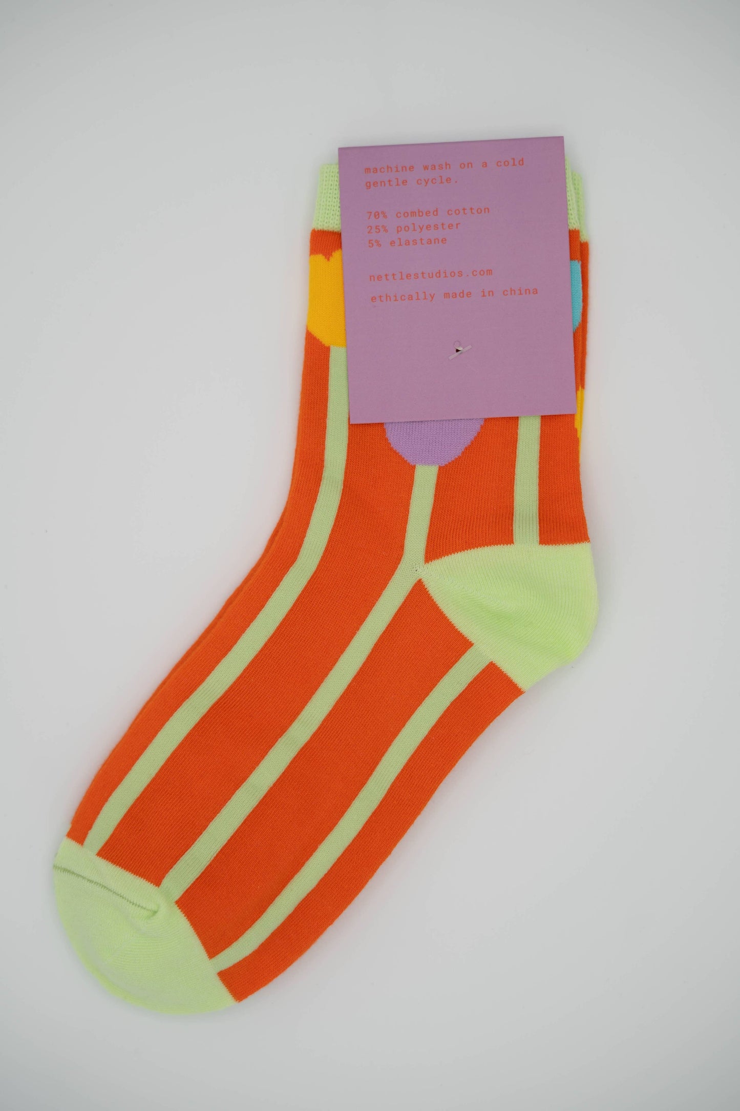 Nettle Studios - Women’s Cotton Ankle Socks - Orange Tulips