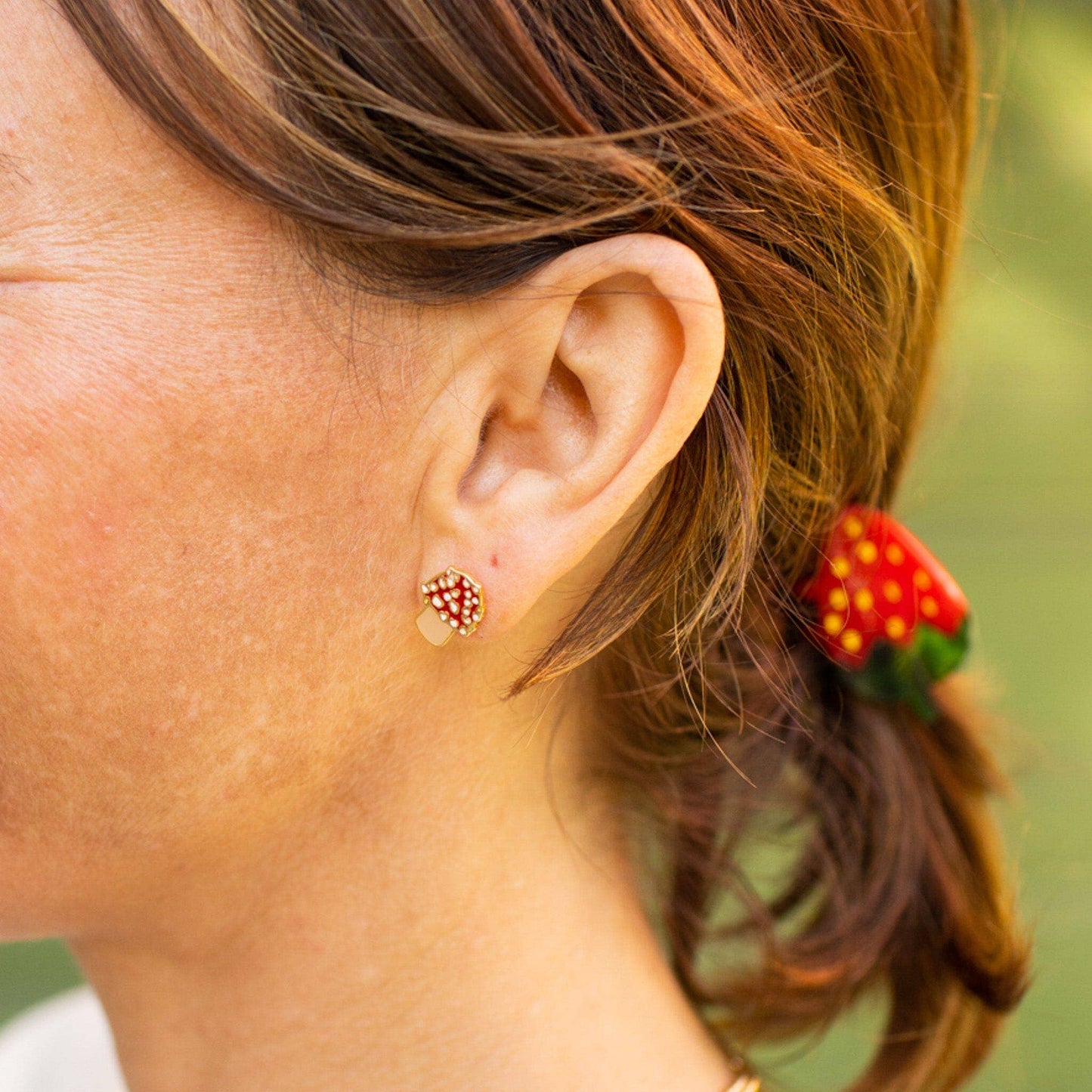 Jenny Lemons - 22k Gold Mushroom Enamel Earrings