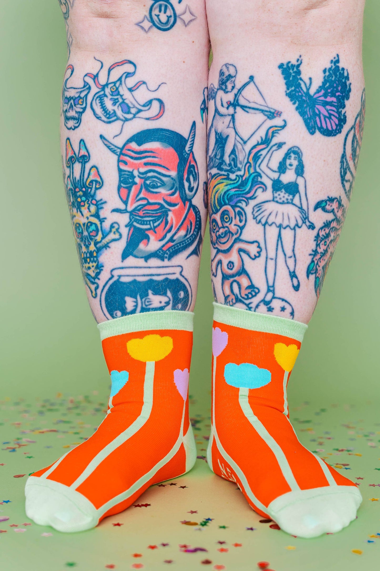 Nettle Studios - Women’s Cotton Ankle Socks - Orange Tulips