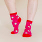 Nettle Studios - Women’s Cotton Ankle Socks - Hot Pink Red Polka Dot