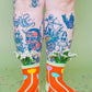 Nettle Studios - Women’s Cotton Ankle Socks - Orange Tulips