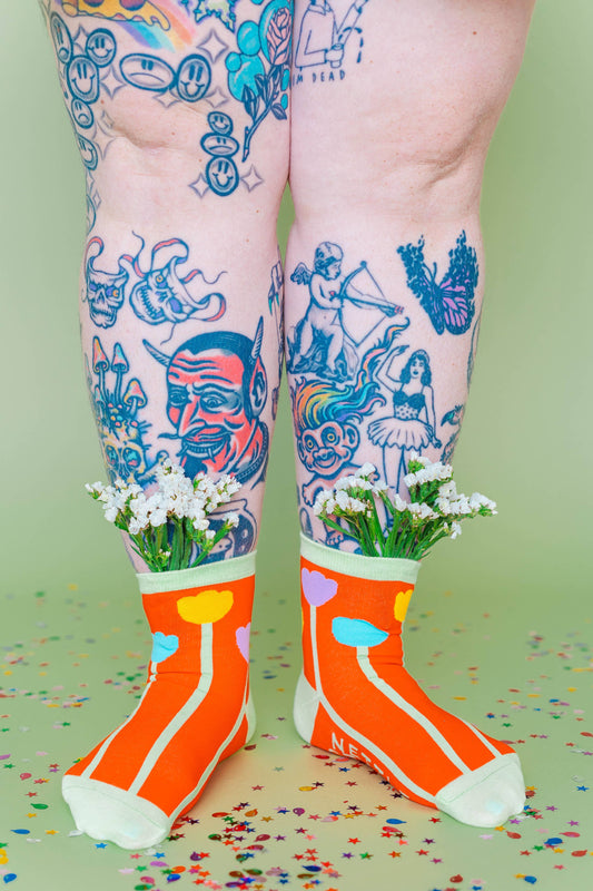 Nettle Studios - Women’s Cotton Ankle Socks - Orange Tulips