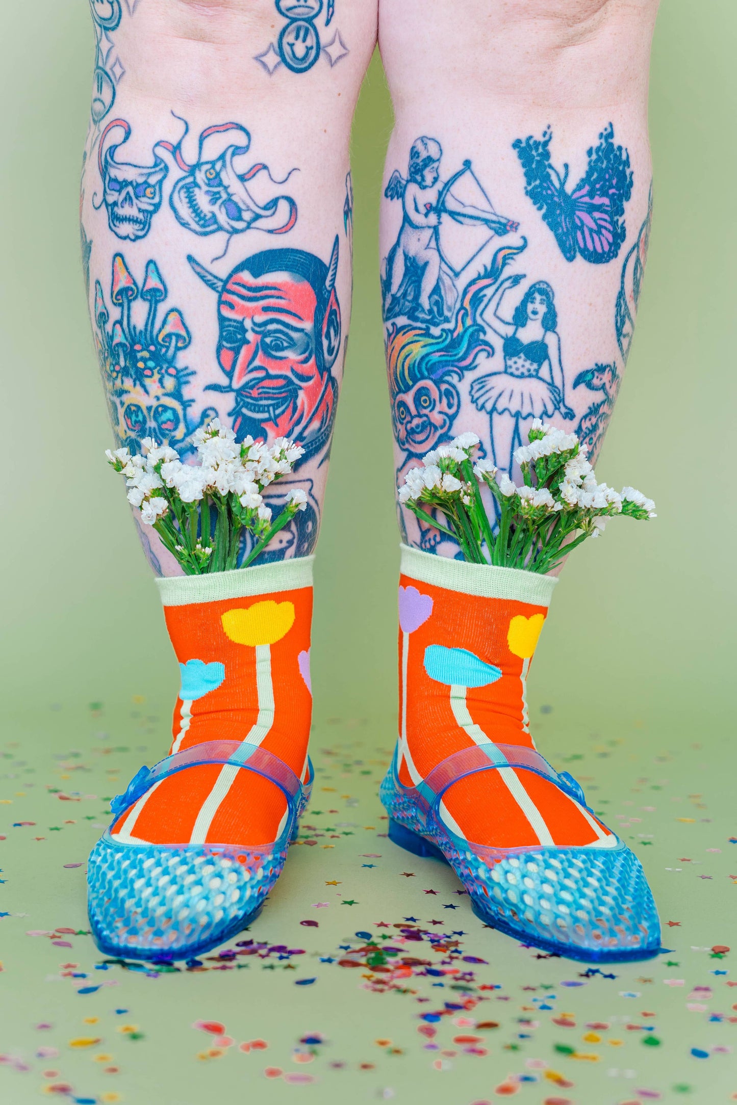 Nettle Studios - Women’s Cotton Ankle Socks - Orange Tulips