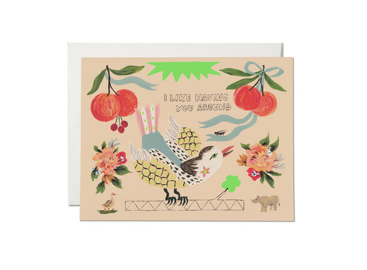 Red Cap Cards - Bird and Fly friendship greeting card