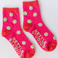 Nettle Studios - Women’s Cotton Ankle Socks - Hot Pink Red Polka Dot
