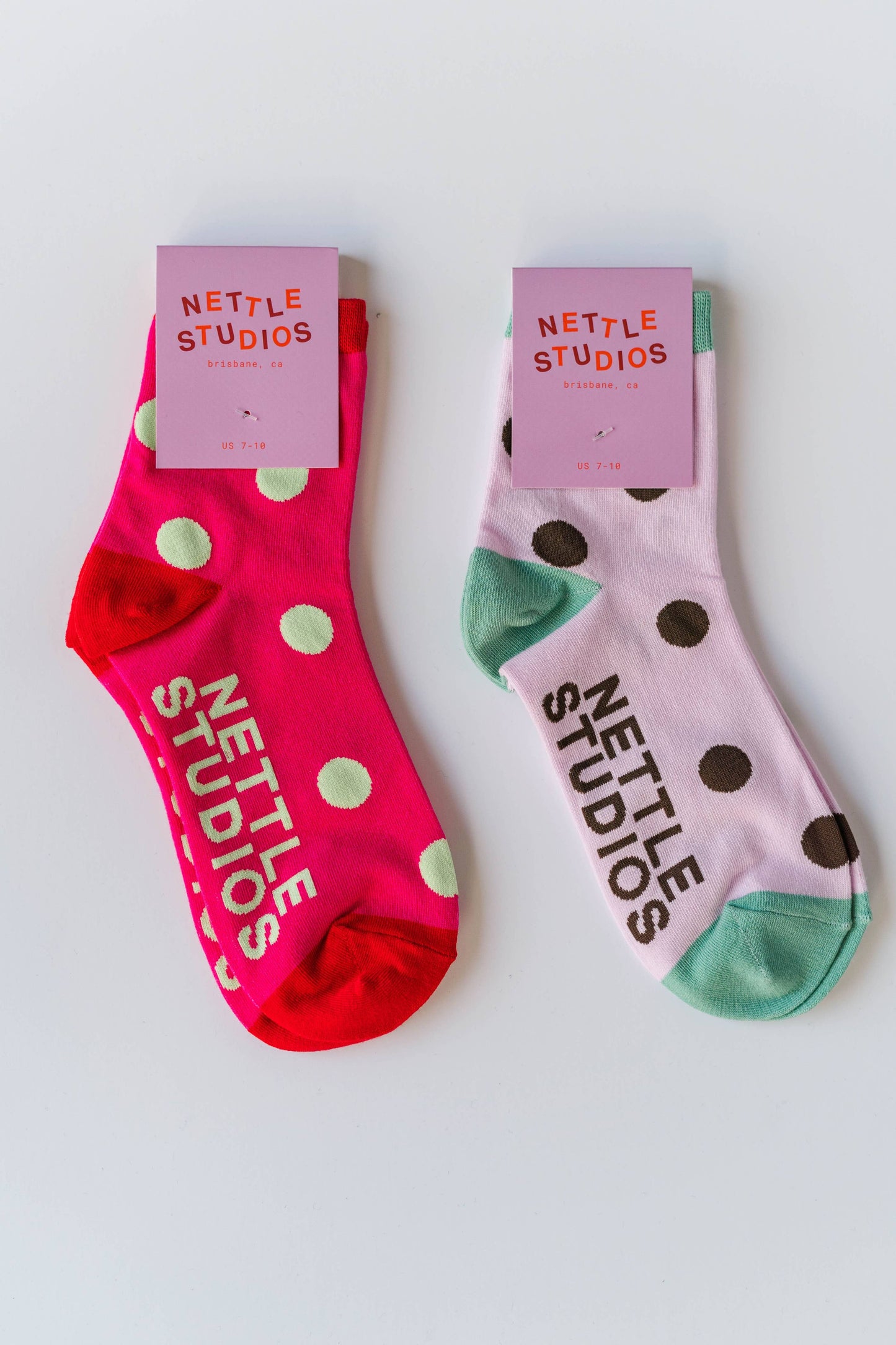 Nettle Studios - Women’s Cotton Ankle Socks - Hot Pink Red Polka Dot