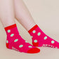 Nettle Studios - Women’s Cotton Ankle Socks - Hot Pink Red Polka Dot