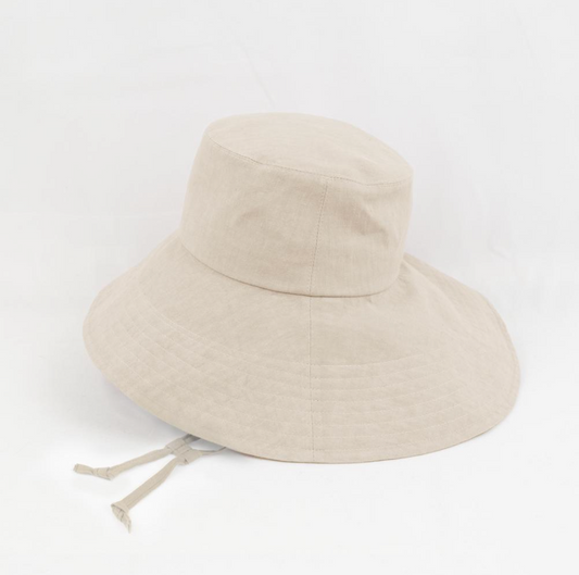 Linen UV Wide Brim hat with string